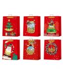 Bismark Bolsa de Papel Navidad Roja - Impresion Foil y Confetti - 6 Diseños Diferentes
