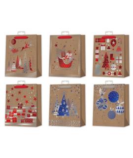 Bismark Bolsa de Papel Kraft Navidad - Impresion Foil - 6 Diseños Diferentes