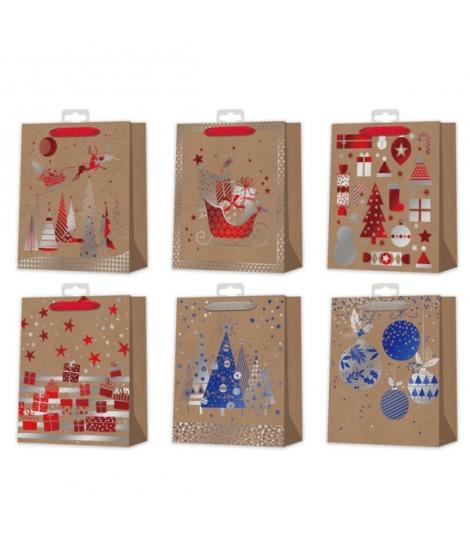 Bismark Bolsa de Papel Kraft Navidad - Impresion Foil - 6 Diseños Diferentes