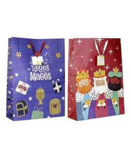 Bismark Bolsa de Papel Reyes Magos Jumbo - Medidas 40x70x18cm - Tarjeta Colgante - 2 Diseños Diferentes Aleatorios