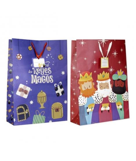 Bismark Bolsa de Papel Reyes Magos Jumbo - Medidas 40x70x18cm - Tarjeta Colgante - 2 Diseños Diferentes Aleatorios