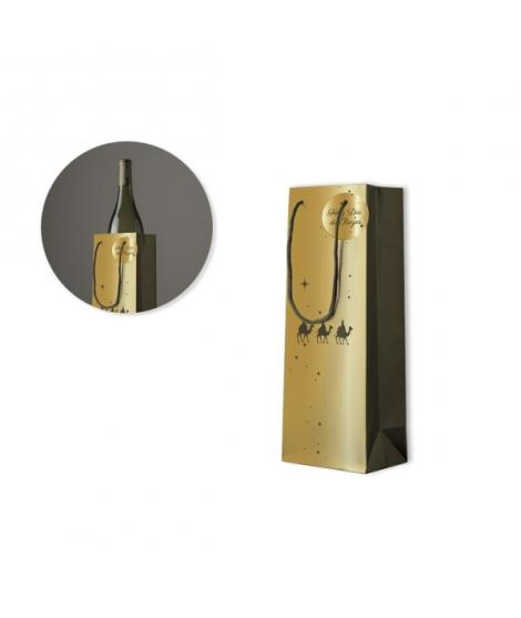 Bismark Bolsa de Papel Reyes Magos para Botellas - Medidas 12x37x10cm - Tarjeta para Personalizar - Color Oro