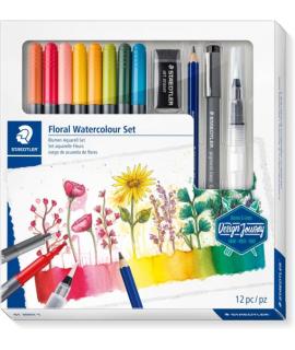 Staedtler Floral Watercolour Set Design Journey Pack con 8 Rotuladores Acuarelables Doble Punta en Colores Surtidos, 1 Rotulador