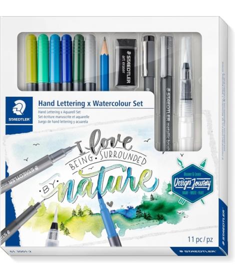 Staedtler Hand Lettering and Watercolour Set Design Journey Pack con 6 Rotuladores Acuarelables Doble Punta en Colores Surtidos,