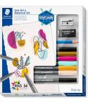 Staedtler Line Art & Botanical Set Design Journey Pack con 6 Rotuladores Pigment Art en Colores Surtidos, Lapiz, Goma de Borrar 