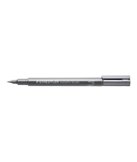 Staedtler Metallic Brush Rotulador Punta Pincel - Trazo 1 - 6mm Aprox - Tinta Base de Agua - Color Plata
