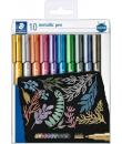 Staedtler Metallic Pen Pack de 10 Rotuladores de Punta Fina - Trazo 1 - 2mm Aprox - Tinta Base de Agua - Colores Surtidos