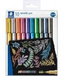 Staedtler Metallic Pen Pack de 10 Rotuladores de Punta Fina - Trazo 1 - 2mm Aprox - Tinta Base de Agua - Colores Surtidos