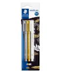 Staedtler Metallic Pen Pack de 3 Rotuladores de Punta Fina - Trazo 1 - 2mm - Tinta Base de Agua - Colores Blanco, Oro y Plata