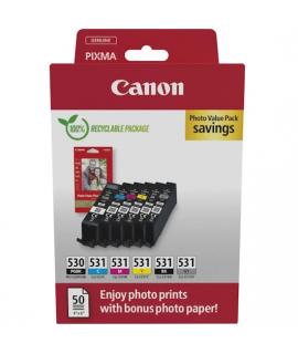 Canon PGI530/CLI531 Pack de 6 Cartuchos de Tinta Originales + 50 Hojas de Papel Fotografico 10x15cm - 6117C004