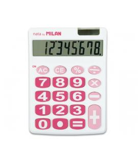Milan Nata Calculadora de Sobremesa 8 Digitos - Teclas Grandes - Apagado Automatico - Color Blanco y Rosa