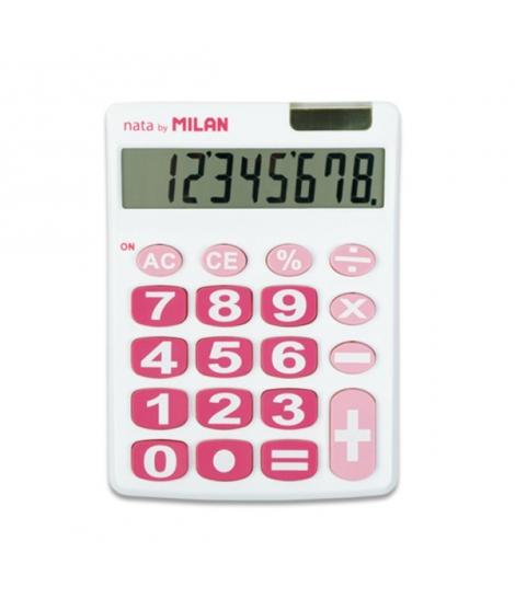 Milan Nata Calculadora de Sobremesa 8 Digitos - Teclas Grandes - Apagado Automatico - Color Blanco y Rosa