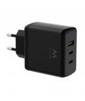 Ewent EW1330 Cargador GaN Universal de Pared 65W Ultrarapido - 2x USB-C PD 3.0 y 1x USB-A QC 3.0 - Color Negro