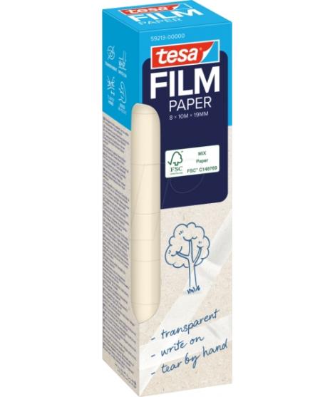 Tesa Paper Pack de 8 Cintas Adhesivas de Papel 19mm x 10 Metros - Casi Invisible en Superficies de Color Claro - Se puede Cortar