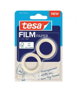 Tesa Paper Pack de 2 Cintas Adhesivas de Papel 19mm x 10 Metros - Casi Invisible en Superficies de Color Claro - Se puede Cortar