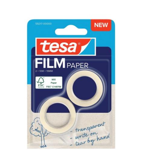 Tesa Paper Pack de 2 Cintas Adhesivas de Papel 19mm x 10 Metros - Casi Invisible en Superficies de Color Claro - Se puede Cortar