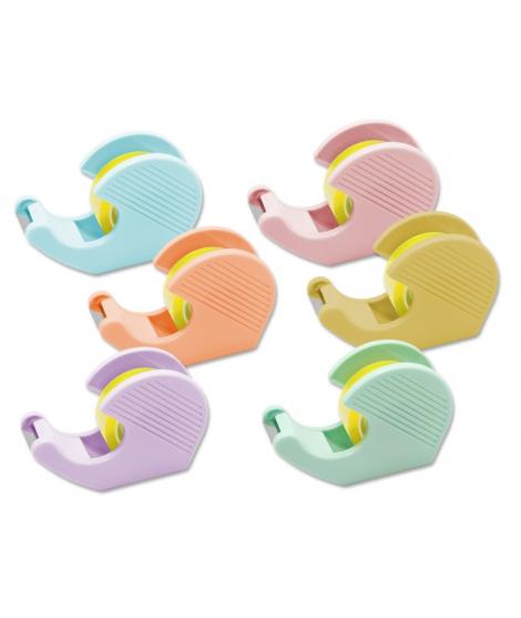 Bismark Pack de Portarrollos con 2 Cintas Adhesivas 19mmx33m - Cuerpo de Plastico - Ideal para Uso Escolar - Colores Pastel Alea