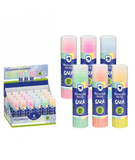 Bismark Pastel Barra de Pegamento 20gr - Multiusos - Sin Disolventes - Uso Escolar - Colores Pastel Surtidos