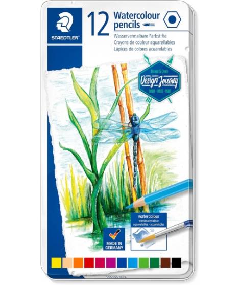 Staedtler 146 10C Caja Metalica con 12 Lapices de Colores Acuarelables - Resistentes a la Rotura - Colores Surtidos