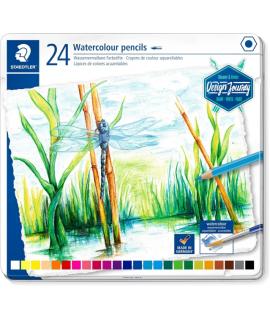 Staedtler 146 10C Caja Metalica con 24 Lapices de Colores Acuarelables - Resistentes a la Rotura - Colores Surtidos