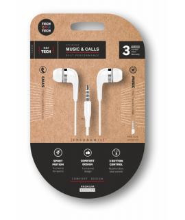 TechOneTech Soft EearTech Auriculares Intraurales - Microfono Integrado - Mini Jack 3.5mm - Cable de 1.20m - Blanco
