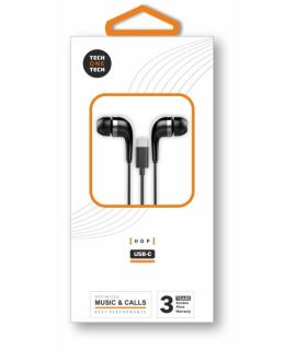 TechOneTech ear Tech Hop Auriculares Intraurales USB-C - Microfono Integrado - Cable de 1.20m - Negro
