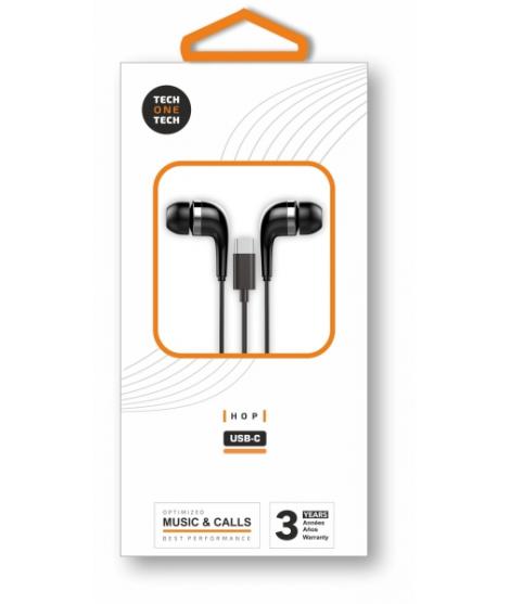 TechOneTech ear Tech Hop Auriculares Intraurales USB-C - Microfono Integrado - Cable de 1.20m - Negro