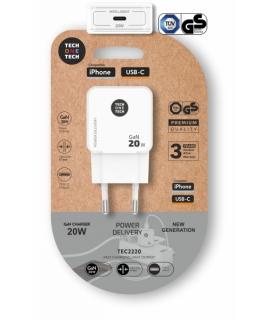 TechOneTech Cargador de Pared Ultrarrápido GaN 20w USB-C Blanco
