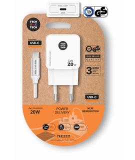 TechOneTech Cargador de Pared Ultrarrápido GaN 20w Blanco + cable USB-C