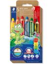 Staedtler Noris Junior Pack de 5 Lapices de Colores Extragruesos + Sacapuntas - 3 en 1, Lapiz, Cera y Acuarelable - Colores Surt