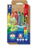 Staedtler Noris Junior Pack de 5 Lapices de Colores Extragruesos + Sacapuntas - 3 en 1, Lapiz, Cera y Acuarelable - Colores Surt