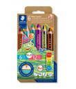 Staedtler Noris Junior Pack de 6 Lapices de Colores Extragruesos Duo + Sacapuntas - 3 en 1, Lapiz, Cera y Acuarelable - 2 Colore