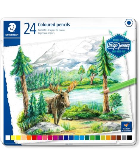 Staedtler 146C Caja Metalica con 24 Lapices de Colores - Mina Suave - Colores Surtidos