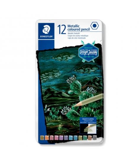 Staedtler 146M Caja Metalica con 12 Lapices de Colores Efecto Metalico - Mina Suave - Colores Surtidos