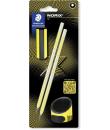 Staedtler Norix Pack de 2 Lapices de Grafito HB + Borrador + Sacapuntas - Madera Negra - Diseño Inteligente