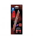 Staedtler Norix Pack de 2 Lapices de Grafito HB + Borrador + Sacapuntas - Madera Negra - Diseño Inteligente