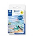 Staedtler 888 Design Journey Caja Metalica con 12 Pastillas de Acuarela Tonos Metalicos + Pincel de Agua M + Esponja - Tapa con 