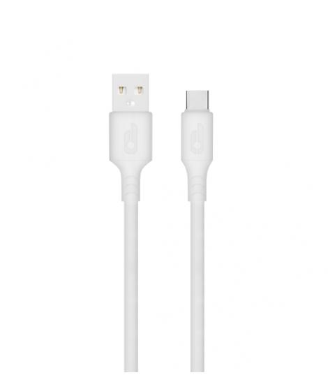 Blackbyte Cable USB-A Macho a USB-C Macho de Silicona - Hasta 10W - 1 metro - 480Mbps - Diametro 3mm - Color Blanco