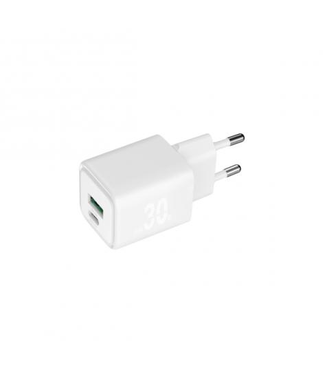 Blackbyte Cargador GaN Doble - 1xUSB-C PD 30W - 1xUSB-A 18W - Carga Rapida PPS - Color Blanco