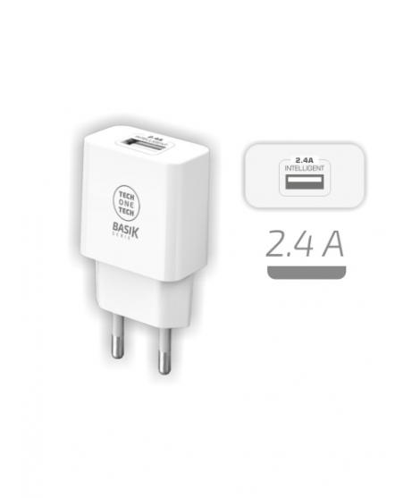 TechOneTech Basik Cargador de Pared 1 Puerto USB-A 12W - Color Blanco