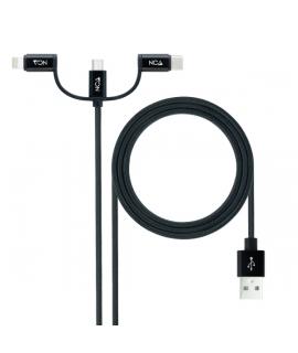 Nanocable Cable USB-A 2.0 Macho a USB-C, MicroUSB, Lightning Macho 1m - Color Negro