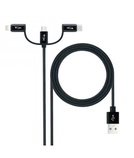 Nanocable Cable USB-A 2.0 Macho a USB-C, MicroUSB, Lightning Macho 1m - Color Negro