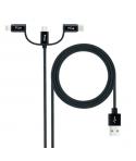 Nanocable Cable USB-A 2.0 Macho a USB-C, MicroUSB, Lightning Macho 1m - Color Negro