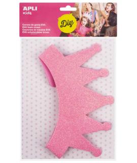 Apli Corona de Goma Eva Rosa con Purpurina - Cable Elastico Ajustable - Personalizable con Formas de Goma Eva, Fieltro, Pegatina