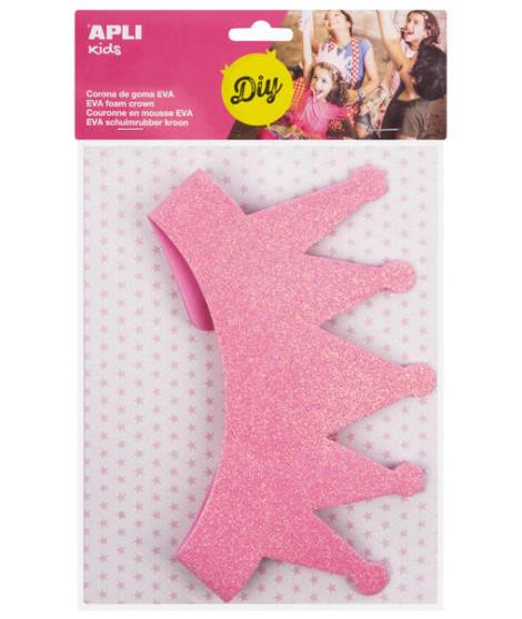 Apli Corona de Goma Eva Rosa con Purpurina - Cable Elastico Ajustable - Personalizable con Formas de Goma Eva, Fieltro, Pegatina