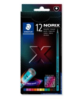 Staedtler Norix 186 Pack de 12 Lapices de Colores HB - Madera Negra - Mina de Grafito - Diseño Inteligente - Para Escribir, Dibu