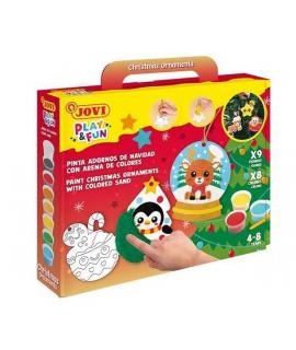 Jovi Play & Fun Kit Pinta con Arena Christmas Ornaments con 8 Botes de Arena + 1 Punzon + 3 Laminas con Diseños Navideños - Colo