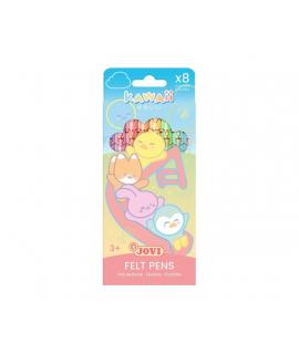 Jovi Kawaii Felt Pens Pack con 8 Rotuladores Punta Media de 3mm - Capuchon de Seguridad Ventilado - Grip Triangular Ergonomico -