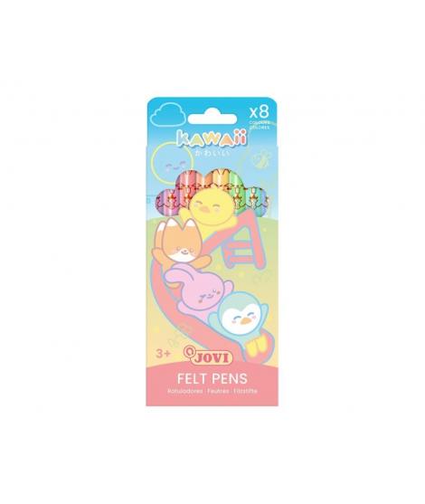 Jovi Kawaii Felt Pens Pack con 8 Rotuladores Punta Media de 3mm - Capuchon de Seguridad Ventilado - Grip Triangular Ergonomico -