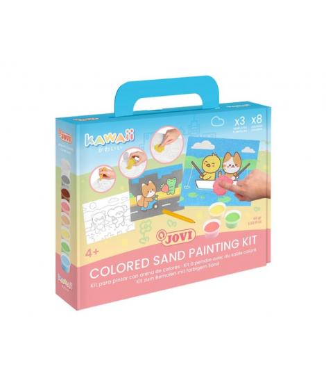 Jovi Kawaii Kit Pinta con Arena con 8 Botes de Arena + 1 Punzon + 3 Laminas con Diseños Kawaii - Colores Surtidos
